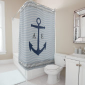 Witte touwen en Navy Anchor Monogram Douchegordijn (In situ)
