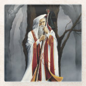 Witte Tovenaar Eiken Boom Fantasie Glazen Onderzetter (Voorkant)