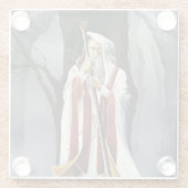 Witte Tovenaar Eiken Boom Fantasie Glazen Onderzetter (Achterkant)