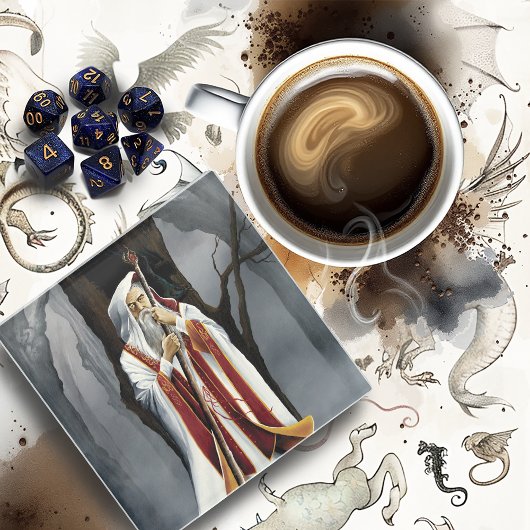 Witte Tovenaar Eiken Boom Fantasie Glazen Onderzetter