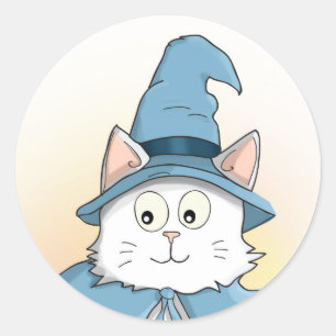 Witte Tovenaar Kat Cartoon Ronde Sticker