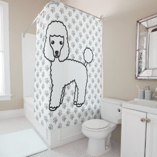 Witte Toy Poodle Schattige Cartoon Hond Douchegordijn