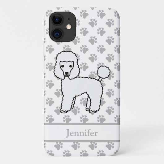 Witte Toy Poodle Schattige Cartoon Hond & Naam Case-Mate iPhone Case (Achterkant)