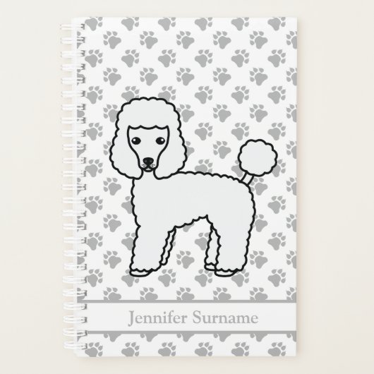 Witte Toy Poodle Schattige Cartoon Hond & Tekst Planner (Voorkant)
