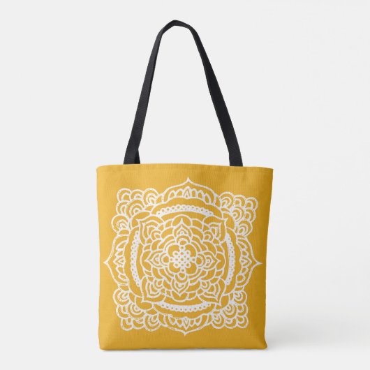 Witte Tracery Ornament Gele Canvas tas (Achterkant)