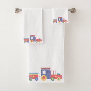 WITTE TREIN CHALKBOARD BATHROOM TOWEL SET BAD HANDDOEK