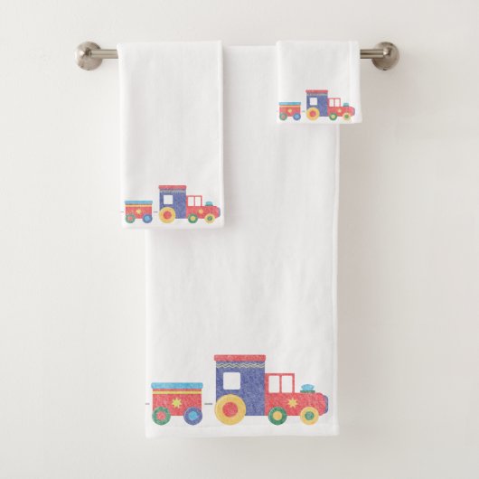 WITTE TREIN CHALKBOARD BATHROOM TOWEL SET BAD HANDDOEK (Insitu)