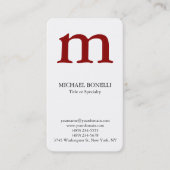 Witte trendy moderne donkerrode monogram visitekaartje (Voorkant)