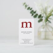 Witte trendy moderne donkerrode monogram visitekaartje (Staand voorkant)