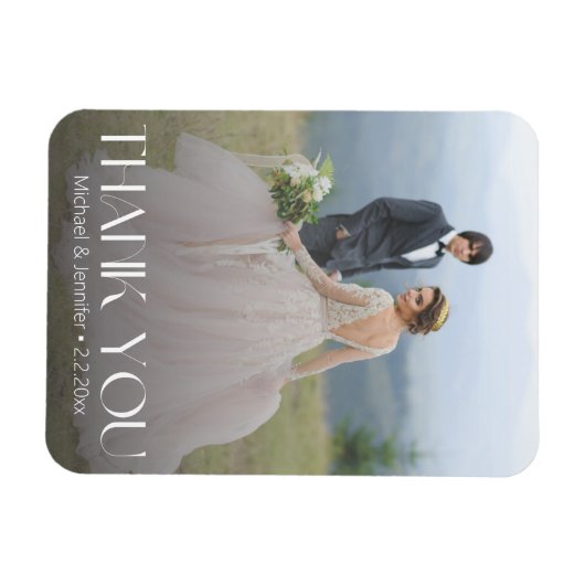 witte trendy typografie trouwfoto dank u magneet (Horizontaal)