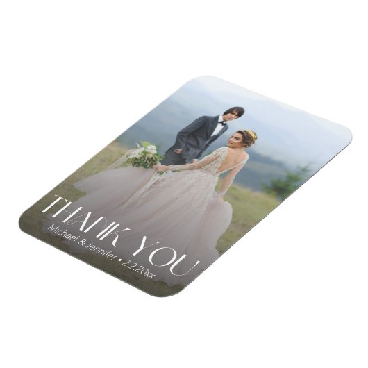 witte trendy typografie trouwfoto dank u magneet (Linkerzijde)