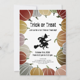 Witte Trick or treat Spooky Flying Witch Pumpkins Feestdagenkaart