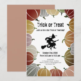 Witte Trick or treat Spooky Flying Witch Pumpkins Feestdagenkaart