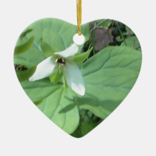 witte trillium met groenvoer keramisch ornament (Voorkant)