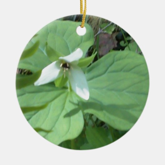 witte trillium met groenvoer keramisch ornament (Voorkant)