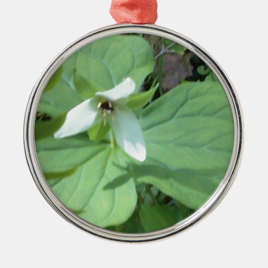 witte trillium met groenvoer metalen ornament (Voorkant)