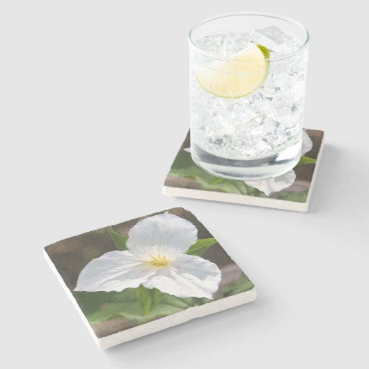 Witte trillium stenen onderzetter (Zijkant)