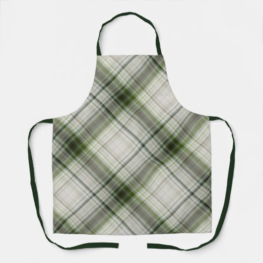 Witte Trilliums Groen en Wit Plaid Schort (Voorkant)