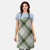 Witte Trilliums Groen en Wit Plaid Schort (Gedragen)