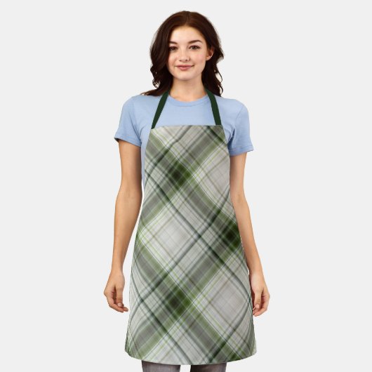 Witte Trilliums Groen en Wit Plaid Schort (Gedragen)