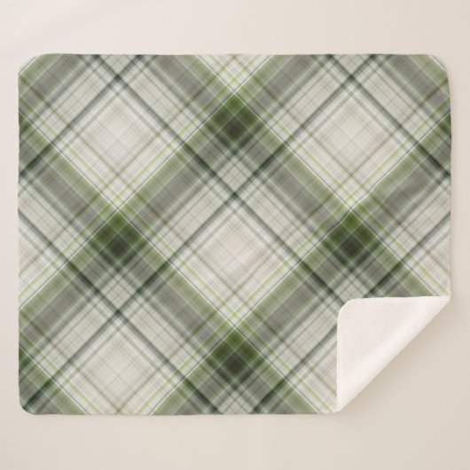 Witte Trilliums Groen en Wit Plaid Sherpa Deken (Voorkant (horizontaal))