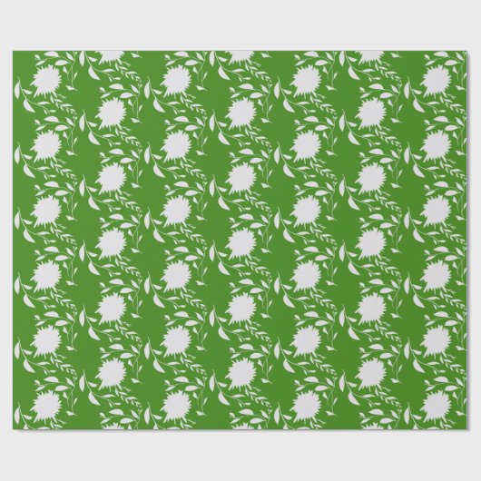 Witte tropische bloemen & bladeren op groen cadeaupapier (Vlak)