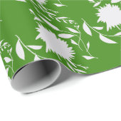 Witte tropische bloemen & bladeren op groen cadeaupapier (Rol Hoek)