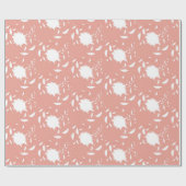 Witte tropische bloemen en bladeren op roze cadeaupapier (Vlak)