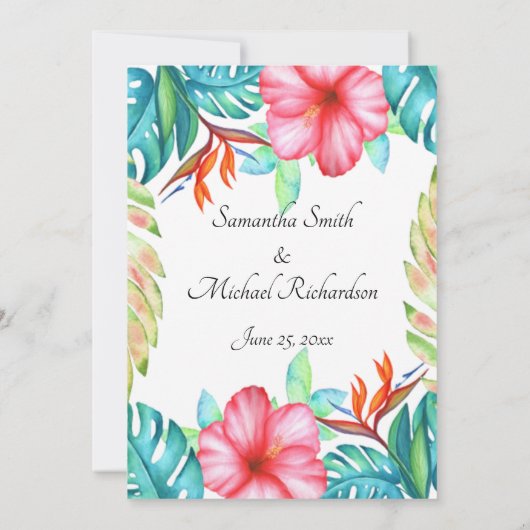 Witte tropische bloemen Foto Save The Date (Achterkant)