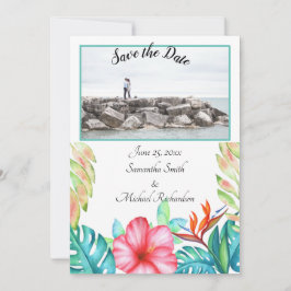 Witte tropische bloemen Foto Save The Date