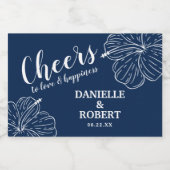 Witte Tropische Bloemen Hibiscus op Marine Mini Sparkling Wijnetiket (Enkel label)