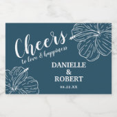 Witte Tropische Bloemen Hibiscus op Marine Mini Sparkling Wijnetiket (Enkel label)