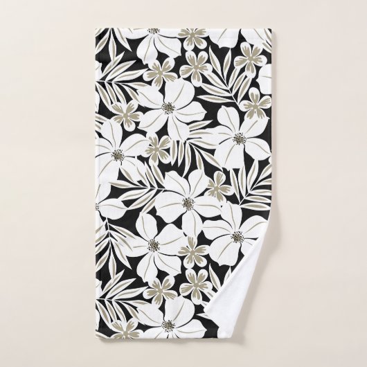 Witte tropische bloemen op zwart handdoek (Handdoek)