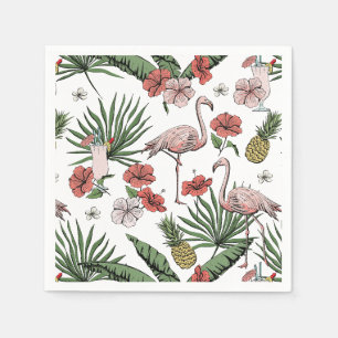 Witte tropische flamingo bloemenpatroon servet