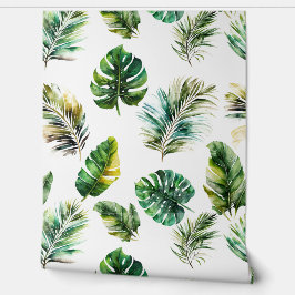 Witte tropische groene bladeren behang