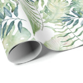 Witte tropische groene bladeren cadeaupapier (Rol Hoek)