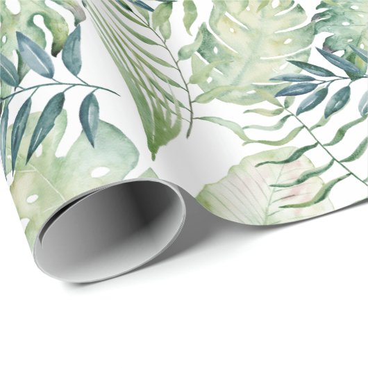 Witte tropische groene bladeren cadeaupapier (Rol Hoek)