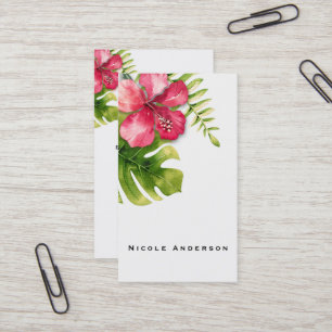 Witte Tropische Hibiscus Bladeren Chic Elegante Bl Visitekaartje