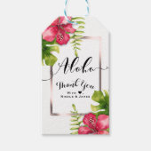 Witte tropische hibiscus laat chique huwelijksguns cadeaulabel (Voorkant)