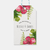 Witte tropische hibiscus laat chique huwelijksguns cadeaulabel (Achterkant)