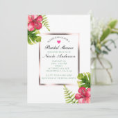 Witte tropische hibiscus laat elegante uitnodiging (Staand voorkant)