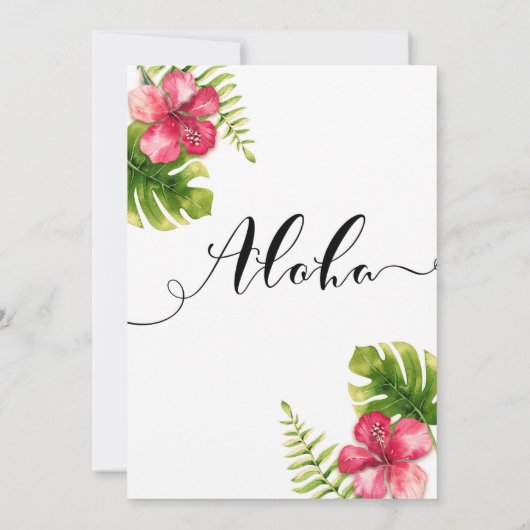 Witte tropische hibiscus laat elegante uitnodiging (Achterkant)