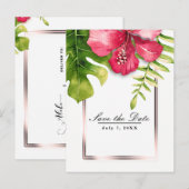 Witte tropische hibiscusbladeren Save the Date Aankondigingskaart (Voorkant / Achterkant)