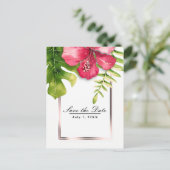 Witte tropische hibiscusbladeren Save the Date Aankondigingskaart (Staand voorkant)