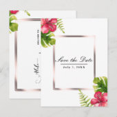 Witte tropische hibiscusbladeren Save the Date Aankondigingskaart (Voorkant / Achterkant)