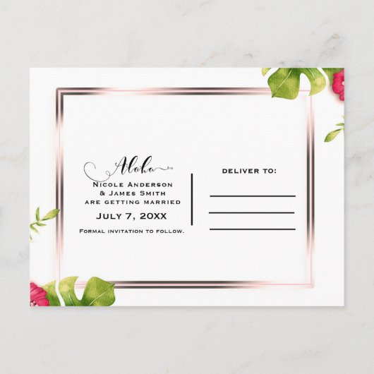 Witte tropische hibiscusbladeren Save the Date Aankondigingskaart (Achterkant)