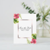 Witte tropische hibiscusbladeren Save the Date Aankondigingskaart (Staand voorkant)