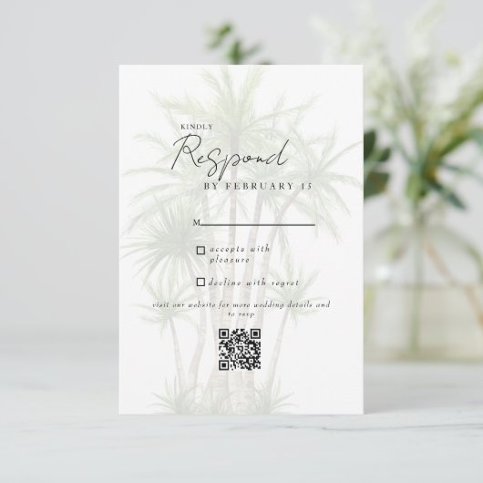 Witte Tropische Moderne Huwelijk QR Code RSVP (Staand voorkant)