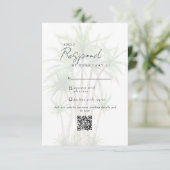 Witte Tropische Moderne Trouw QR Code RSVP Kaartje (Staand voorkant)