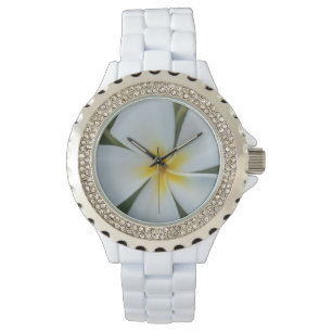 Witte tropische plummeringsbloem uit Fiji Horloge